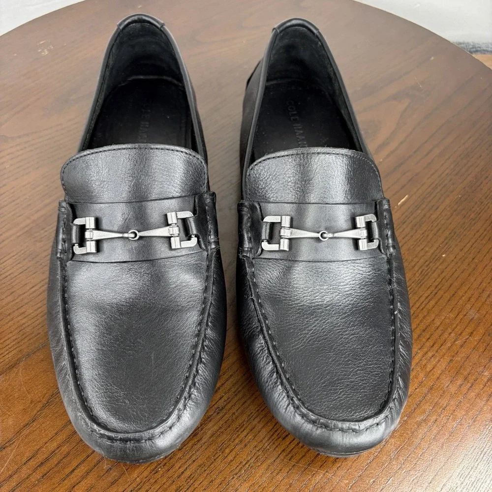 Cole Haan Somerset Shoes Men's 10M Black Leather Horsebit Bit Driving Loafers